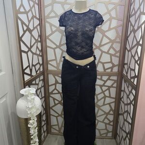 Black Lace Top and Pants Set